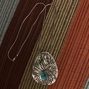 Hagit Gorali Israel Sterling Silver /Blue glass Pendant Necklace.